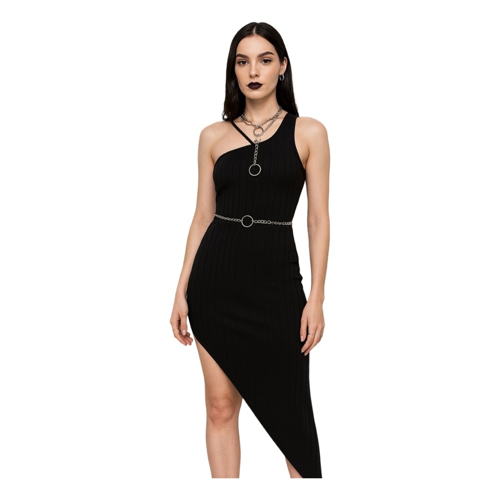 Edgy Cocktail Asymmetrical Black Dress